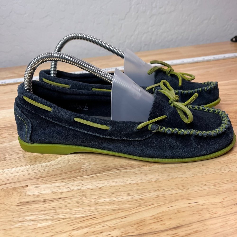 MINNETONKA Blue Leather boat Laced Moccasin Driving Mocs  Flats 8 - Picture 4 of 15